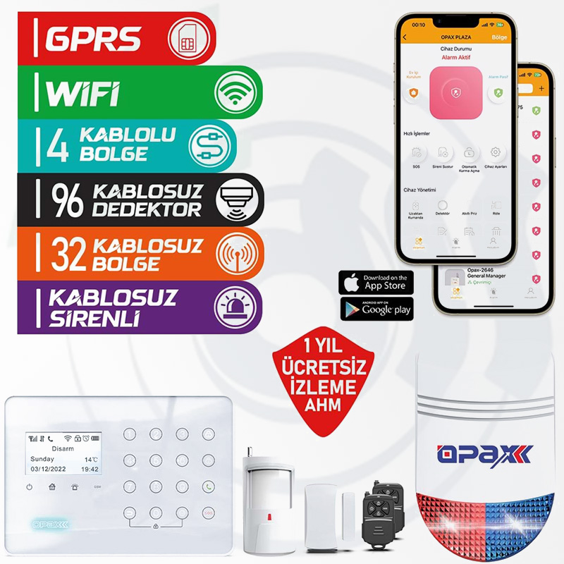 ARD-575+ BGR-09 GPRS/GSM/WIFI KABLOSUZ ALARM PANELİ ve BGR-09 KABLOSUZ SİRENLİ (1 Yıl AHM Ücretsiz)