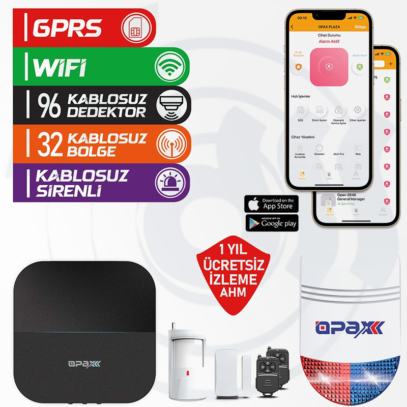OPAX-W20+BGR-09 GPRS I GSM I WIFI & BGR-09 KABLOSUZ SİRENLİ ALARM SİSTEMİ (1 YIL AHM ÜCRETSİZ)